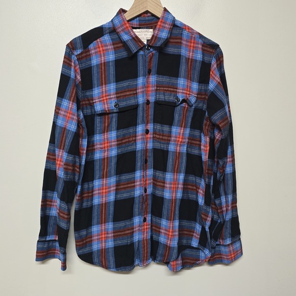 Filson Garment 100% Cotton Flannel Shirt Men's Small Red Blue Black Plaid Button - Picture 1 of 7